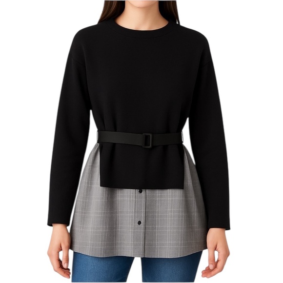 M Signature Label Collection Tops - Plaid Sweater Top The Valmai